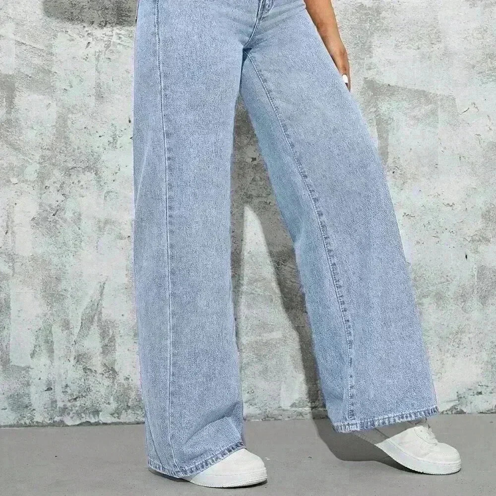 Light Wash Casual Women's High Waist Wide Leg Jeans - Picture 6 of 6